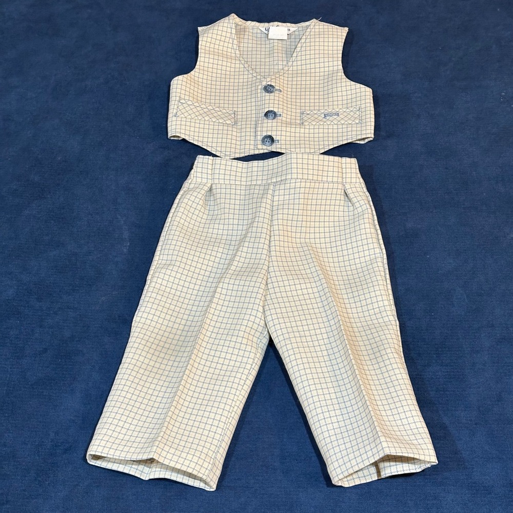 Good Lad Cream and Blue Checked Vest & Pants Matching Set